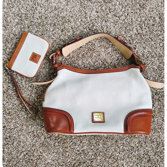 Dooney & Bourke Handbags - Dooney & Bourke Pebbled Cream White & Tan Leather Hobo Shoulder Bag Change Purse